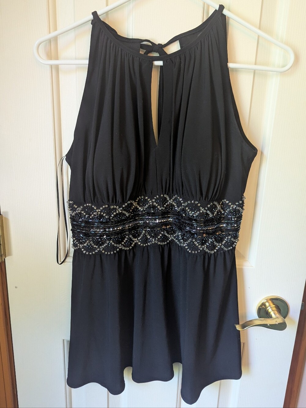 R&M Richards Black Beaded Halter-Style Shirt